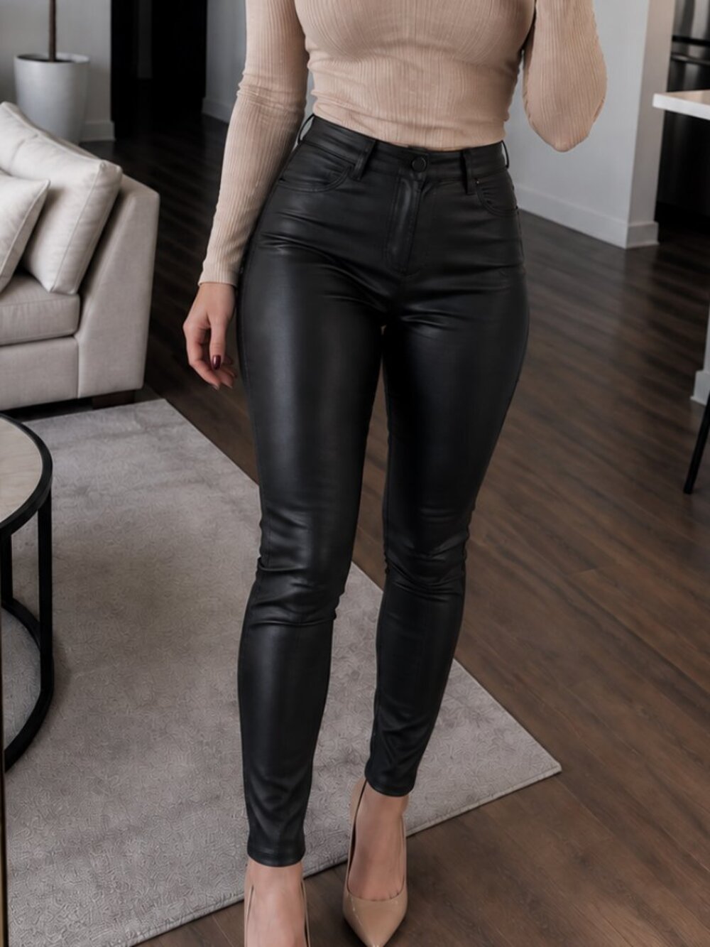 Women's Black High-Waisted Faux Leather Skinny Pants